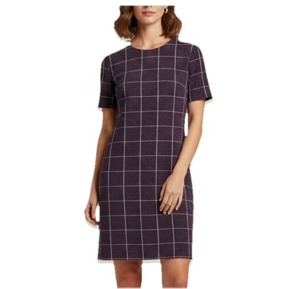 Calvin Klein Purple Tweed Short Sleeve Shift Dress Size 8